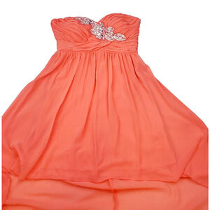 Jodi Kristopher Dress Women's 7 Coral Sleeveless Rhinestone Fit and Flare Formal
